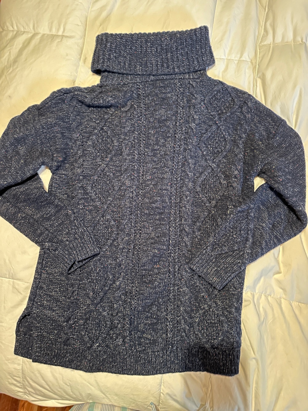 Lands' End Women's Navy Speckled Cable Turtleneck Sweater navy